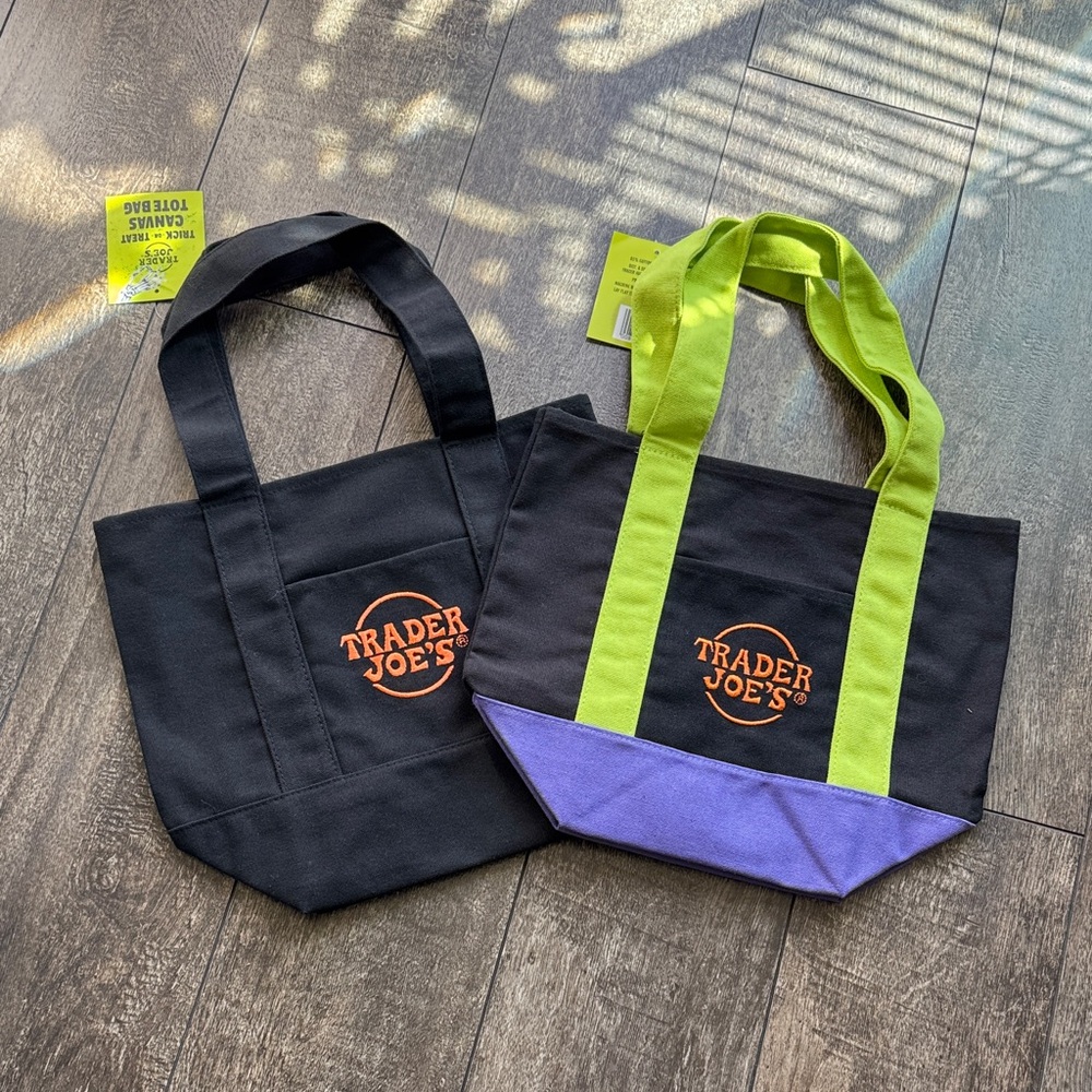 Trader Joe's Black and Purple Tote Bag Set